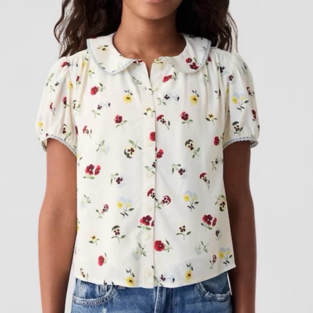 NWT GAP x Dôen Girls Floral Peter Pan Blouse size Small